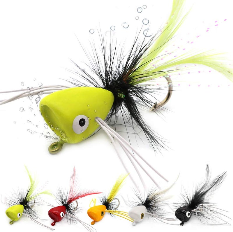 XFISHMAN Fly Fishing Poppers Lures for Bass Panfish Flies Topwater Popper for Crappie Bluegill Kit (Bass Popper Oversize kit 10 pcs) - Image 1